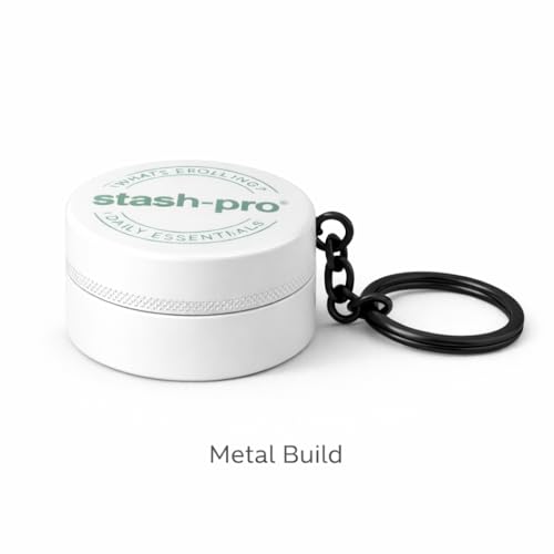 Image of Stash-Pro Mini Metal Grinder with Keychain (White) | Pocket Size Spice & Dry Herb Crusher | 2-Piece Twist Design | 3cm Dia, 1.4cm Height