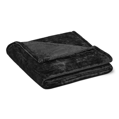 Amazon Basics Soft Fluffy Fleece Throw Blanket, Lightweight Cozy Blanket for Couch & Sofa, 127 x 152 cm, Black