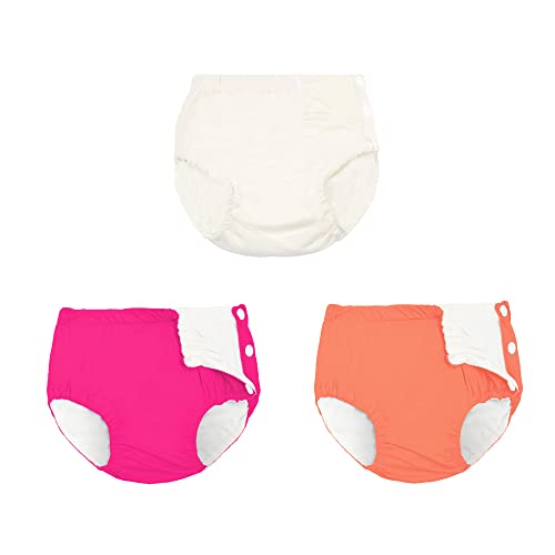 Uttpll Reusable Swim Diapers Washable Baby Adjustable Snap Swim Diapers Washable Pool Swim Diaper Unisex Infant Toddler Swimming Diapers White&Rose&Orange 2-3T