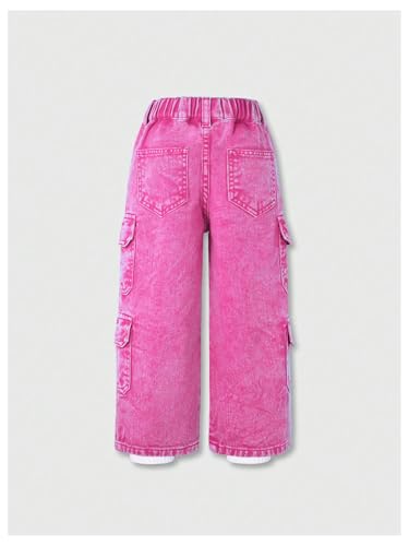WDIRARA Toddler Girl's Elastic Waist Wide Leg Cargo Jeans Baggy Denim Pants with Flap Pocket2