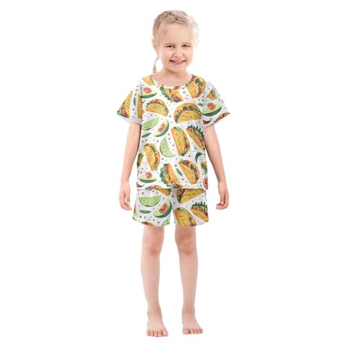 ALAZA Tacos Lemon Leaf Pajamas Short Sleeve 2 Piece Sleepwear Top and Bottom Pajama Set Unisex3