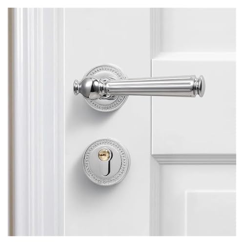 Cerradura de puerta de madera interior con manija dividida cromada y roseta plateada 4