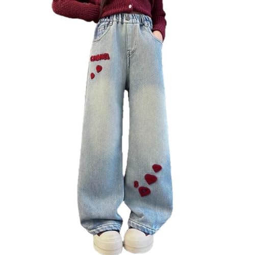 Pantalones de mezclilla bordados para niñas vaqueros de pierna ancha premium