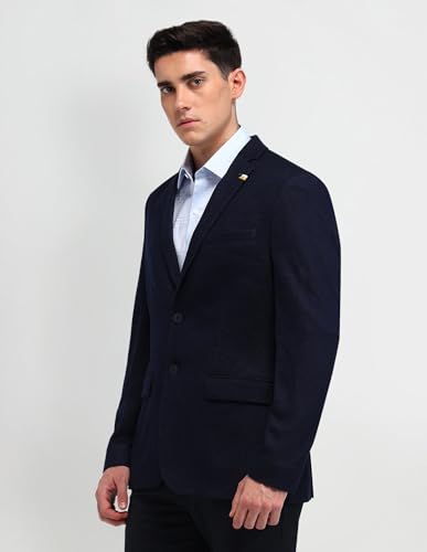 Image of Arrow Mens Blue Self-Design Notch Collar Long Sleeve Formal Polyester Slim Fit Blazer