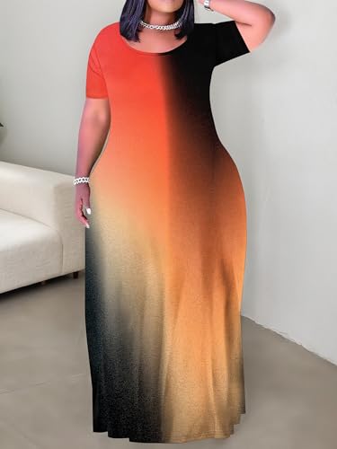 Image of SUZONANA Plus Size Dresses for Women Summer Casual Maxi Dress Short Sleeve Loose Vacation Dress
