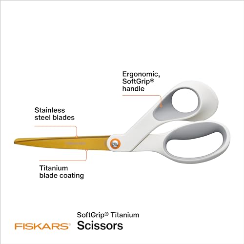 Image of Fiskars 8 inch SoftGrip Titanium Paper Craft Scissors, Stainless Steel Blades | Durable Titanium Coated Blades Ideal for Paper Crafting, Ergonomic Handle for Comfort and Control in Cutting Tasks