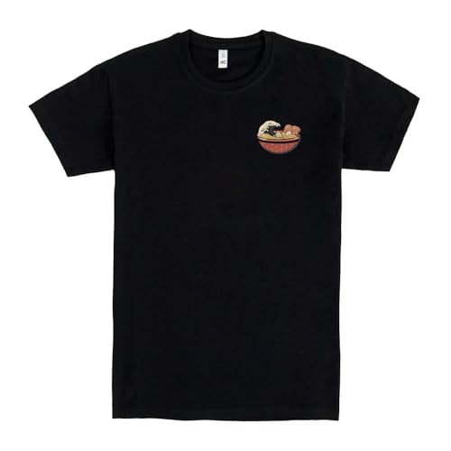 Pampling Camiseta de Manga Corta Estampada, 100% Algodón, Doble Impresión, Ropa Unisex para Hombre y Mujer, Serigrafiada con Cuello Redondo y Corte Recto, Color Negro (Neko Ramen House, M)