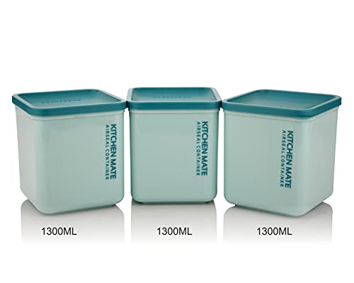 Image of Asian Plastowares - Airtight Rectangular Storage Containers | Set of 3 | 1300ml each | Storage Container for Kitchen | Ideal for dry fruits, chocolates, biscuits, namkeen, snack | BPA Free| Green