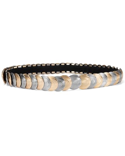 macoking Western Stretchy Belts for Women Fashion Gold and Silver Metal Disc Belt for Dresses Jeans