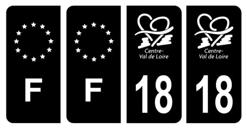 HADEXIA Lot 4 Autocollants Plaque immatriculation département 18 Cher Région Centre-Val de Loire Noir & F France Europe Cover