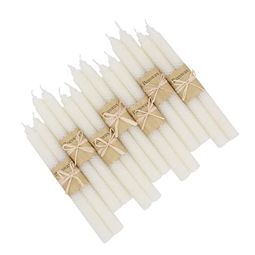 Image of Set of 14 Beeswax Taper Candles, 9 Inch Smokeless Dripless Unscented Canldes, Beeswax Candle for Home Gift Ideas, White Taper Candles Gift for Family and Friends