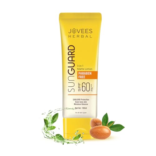 Jovees Herbal Sun Guard Sunscreen Lotion SPF 60 Pa+++ Broad Spectrum For All Skin | 3 In 1 Matte Sunscreen Lotion UVA/UVB Protection, Moisture Balance, Even Tone Skin | For Women & Men 100g