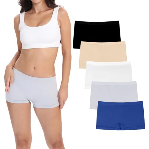 Image of Ruxia Women's Seamless Boyshort Panties Nylon Spandex Underwear Stretch Boxer Briefs Pack of 5