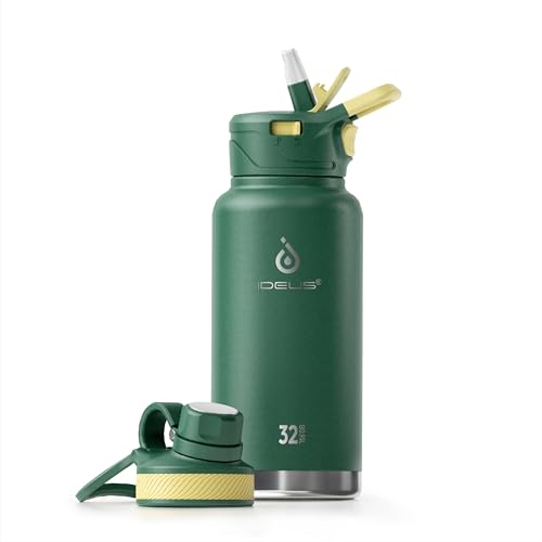 Ideus Vakuumisolierte Wasserflasche, 950 ml Edelstahl Doppelwand Flasche Metall Sport Kantine mit auslaufsicherem Schraubverschluss – Ansicht 1