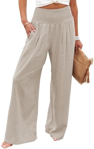 Leinenhose Damen Sommer Hose Casual Leinen Leicht Hosen Weites Be...