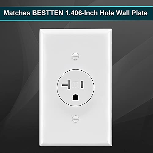 [2 Pack] Bestten 20 Amp Single Receptacle, Tamper-Resistant Wall Outlet, 5-20R, 20A 125V, Ul Listed, White #TOP4
