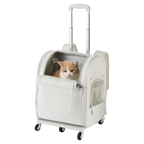猫犬用キャリアバックパック 車輪付き ペットバックパック 旅行用キャリア 伸縮ハンドルと取り外し可能なロッドプラットフォーム付き 折りたたみ式ペットキャリア ペットトロリーバッグ,グレー