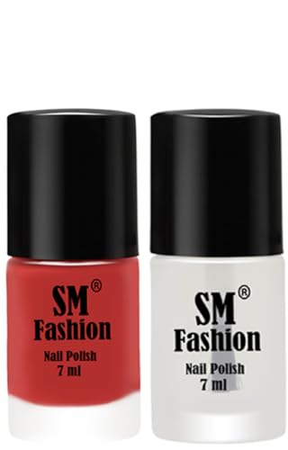 Image of Long Lasting Nail Polish | Nail Paint Combo 7 ml Each) - Set of 2 Coral Pink -Top Coat