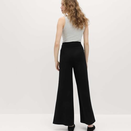 Image of Marks & Spencer Solid Black Viscose Womens Wide Leg Jersey Stretch Trousers