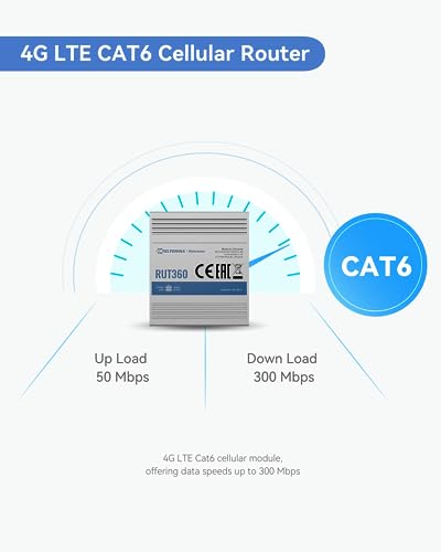 Image of Teltonika RUT360100100 Industrial 4G LTE Cat6 Cellular Router, 4G LTE Wi-Fi Router with DI /DO, Advanced VPN, Certified by Verizon /AT&T /T-Mobile