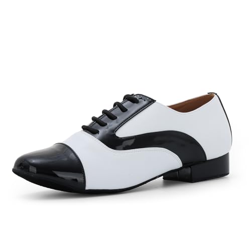 Syrads Zapatos de Baile Sintético para Latino Hombre Salsa de Tacón Bajo Práctica Danza Zapatos 2.5 cm,Negro 39 EU