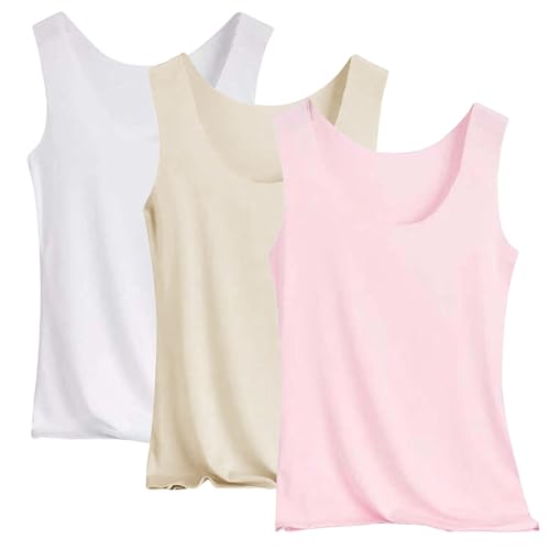 Pack de 3 camisetas de tirantes para mujer de verano, sin costuras, de seda fresca, camiseta interior elástica, ajuste ajustado, tallas grandes, para deporte y entrenamiento, camiseta básica, de un