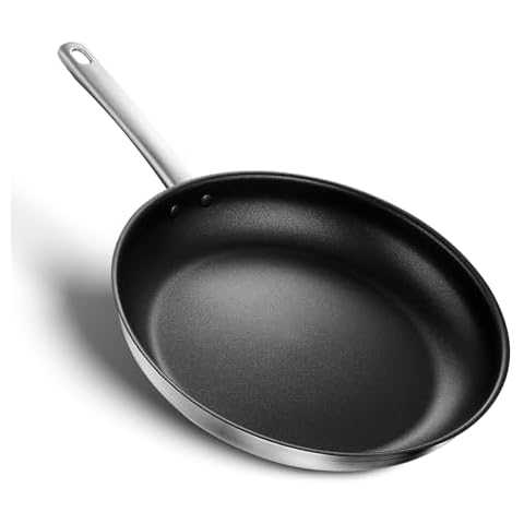 KOCH SYSTEME CS Stainless Steel Pan 12 Inch, Non Stick Frying Pans with Non-toxic Stainless Steel for Professional Cooking, 12 Inch Stainless Steel Pan with Stay-cool Handle, Induction Pan, Oven Safe Cover