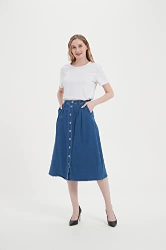 Tronjori Womens A Line Long Midi Denim Skirt with Button Front4