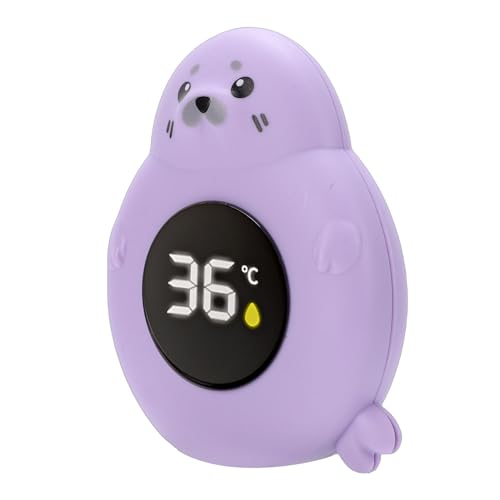 Fdit Cute Seal Termómetro de Baño para Bebés, Termómetro Flotante a Prueba de Agua IP67 con Alarma Inteligente Medidor de Temperatura Digital para Bañera, Piscina, Encendido (PURPLE)