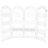 MALUGOGO Soporte de Plástico para Pendientes y Collares, Caja Organizadora Transparente 4 Puertas, Estante Plegable para Joyería, Expositor Compacto Hogar y Tocador