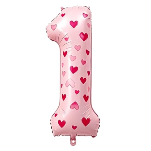 Image of 40 Inch Pink Heart Shaped Stickers Number 1 Balloon Happy Birthday Party Decorations Big Foil Number Balloons for Birthday Anniversary Party Supplies，Light pink 1