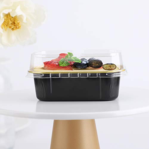 Aluminum Foil Cups, Eusoar 5.7Oz 50Pcs Baking Cups With Lids, Snacks Desserts Flan, Cupcake Pie Ramekin, Recyclable Catering Shower Wedding Party Favor Baking Cups-Black Gold #TOP6