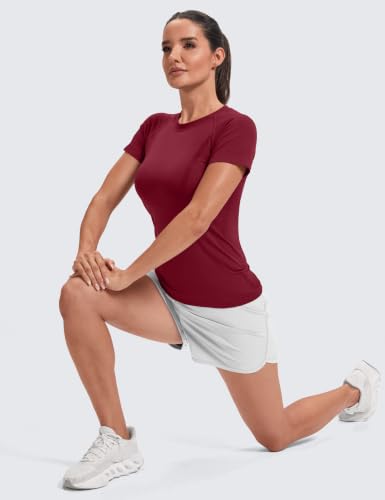 Image of MathCat Seamless Short Sleeve Workout Tops for Women | Breathable, Moisture-Wick, Soft, High Stretch, Chafe-Free, Waist Length, Slim Fit, Athletic T-Shirt