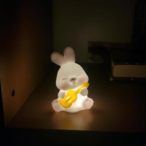Image of S-Mart Cute Guitar Rabbit Night Light Lamp - Yellow LED Decorative Lamp for Kids, Teens & Adults - Adorable Gift for Birthday, Valentine's Day, Christmas - Battery Included