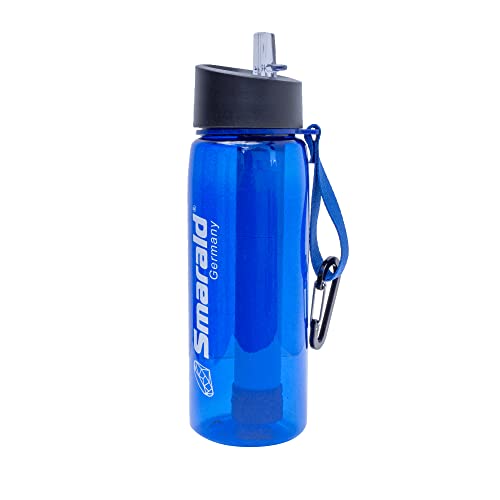 Smarald Trinkflasche Filterflasche mit eingebautem 2-Stufen- Wasserfilter inkl. 0,2 µm Keimsperre, Reisefilter, Wanderflasche, aus Tritan, BPA-frei mit Kompass Cover
