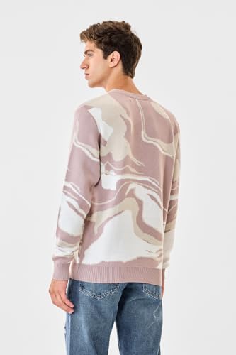 Image of SNITCH Men's Sweater | Abstract Pattern Regular Fit Crew Neck Knitwear | Premium Lightweight Cotton Pullover with Full Sleeves for Casual & Winter Wear