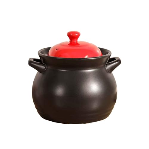 Pot de guiso de cerámica con Tapa, Olla de cocción de cerámica, cocción de Olla de Arcilla, Porcelana de Alto Fuego, Ideal para sopas, guisos y cazroles Red Cover,2.1L