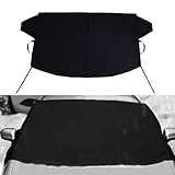 GKmow 1 PC Car Front Windshield Winter Snow Cover with Rear View Mirror Protective Covers, 6.2Ft x 3.5Ft PVC Waterproof Protective Accessories with Bundle Strip, Universal Vehicle Cover (Black)