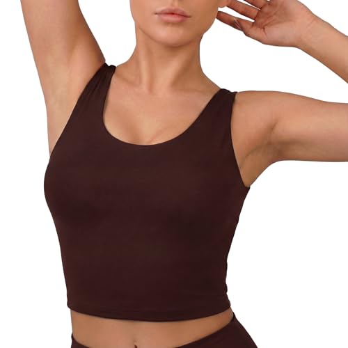Nirlon U Tank Top Sports Bra - Nirlux Womens Tops & Sports Bras for Women - Light Cups, Scoop Neck Workout Tops for Women (Rum, 4)