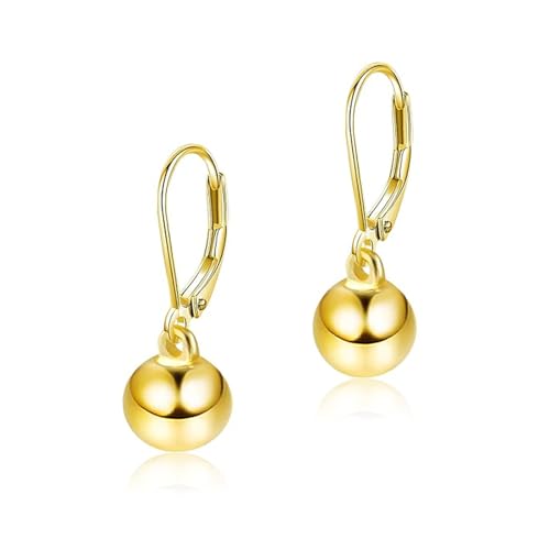 Sterling Silver Drop Ball Earrings for Women 18k Gold Small Round Balls hoop Earring Leverback Dangle Drop Earrings Fashion Hypoallergenic Jewelry