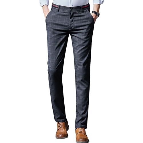 Mens Dress Plaid Slim Fit Suit Pants Slim Fit Slacks Stretch Tapered Trousers Skinny Fit Stretch Business Dress Pant