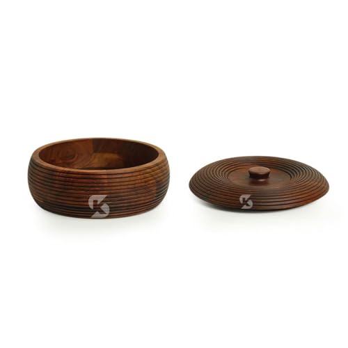 Image of Seesham Wood Chapati Roti Hot Box in Sheesham Wood Casseroles for Kitchen Dabba Case Server Tableware Serveware (Brown) 8.3 x 8.3 x 3.5 Inch