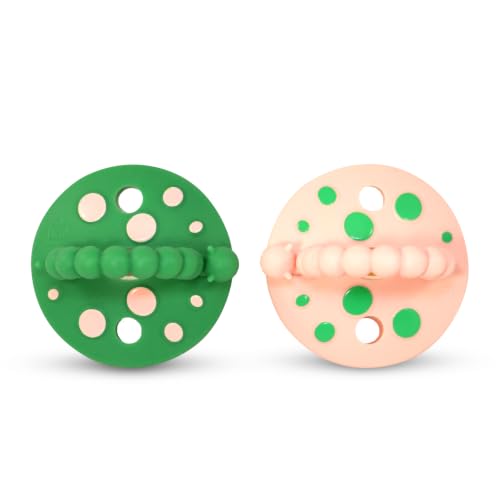 Image of RaZbaby Soft Silicone Infant & Baby 3M+ Teether Toy Massaging Bristles Teething Relief Pacifier - Soothes Sore Gums - Hands-Free & Easy-to-Hold Chompy Teether, BPA Free (Green /Pink)