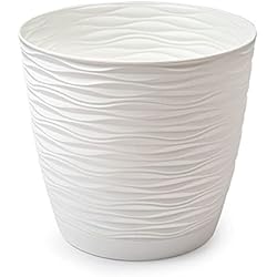 Maceteros Resina Leroy Merlin Acan Tradineur - Maceta Redonda con Plato - Diseño Wind (Ø 23 cm) - Fabricado en plástico - Ideal parajardín Exterior, terraza o balcón - Color Blanco Roto