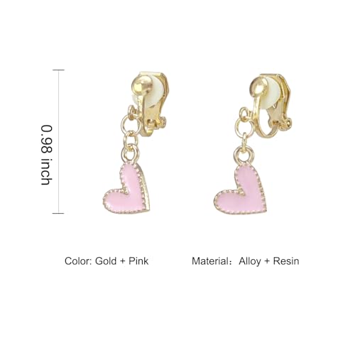 Heart Clip On Dangle Drop Earrings Tiny Pink White Women's Jewelry Accessories Gifts2