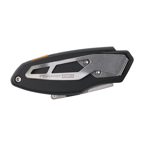 Image of Fiskars Pro Folding Utility Knife, CarbonMax Blade with Safe Blade Lock and Pocket Clip, Compact Dual-Lock All-Metal Design, Everyday Carry