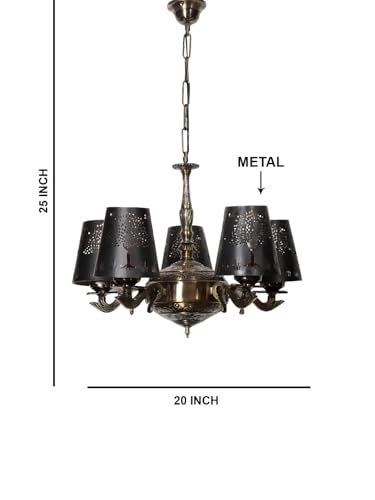 Image of Devansh 05 Lights Tree Metal Etched Shade with Antique Golden Chandelier -ZC