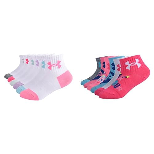 Under Armour Girls' Multi Pack Quarter Socks (6-Pack), Neon Pink, 4-6 US