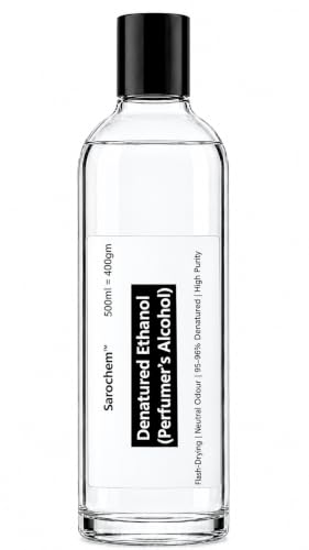 Sarochem® Perfume Grade Specially Denatured Ethanol (Perfumer's Alcohol)Grain Derived ,95% to 96% Denatured & High Proof | Neutral Odour | Ideal Evaporation | Excellent Solvency & Compatibility with Inspired Oils & Most Fragrance Oils Perfect for Perfume, Cologne, Body Mist, Room Spray , Roll On Attars 500ML=400G