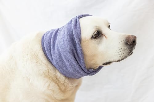 Image of Calming Dog Ear Cover & Neck Gaiter - Anti-Anxiety Soothing Snood for Stress Relief, Surgery Recovery, Bathing, Grooming, Thunder & Fireworks Purple L